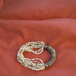 Elegant Silver and White Beaded Bracelet